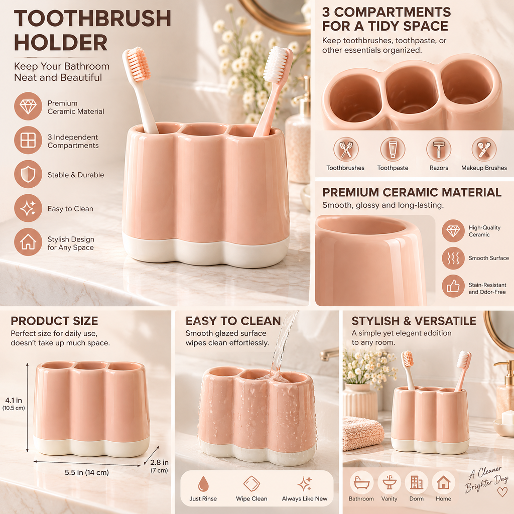 xeqvynur Peach & Ivory Toothbrush Organizer — product overview