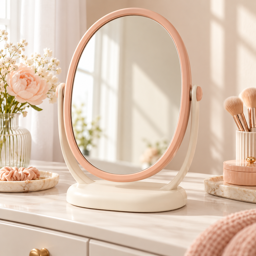 xeqvynur Peach Oval Tabletop Mirror — main view