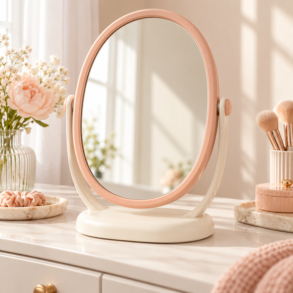 xeqvynur Peach Oval Tabletop Mirror — main view