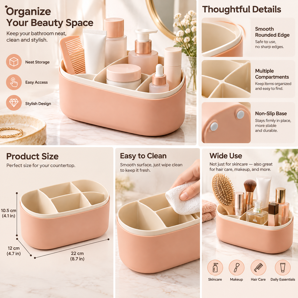 xeqvynur Peach Divided Vanity Organizer — feature details