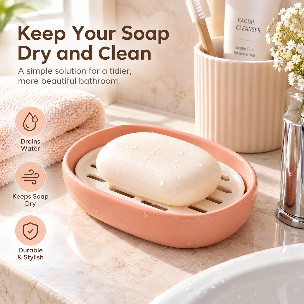 xeqvynur Peach Oval Soap Dish — in-use view