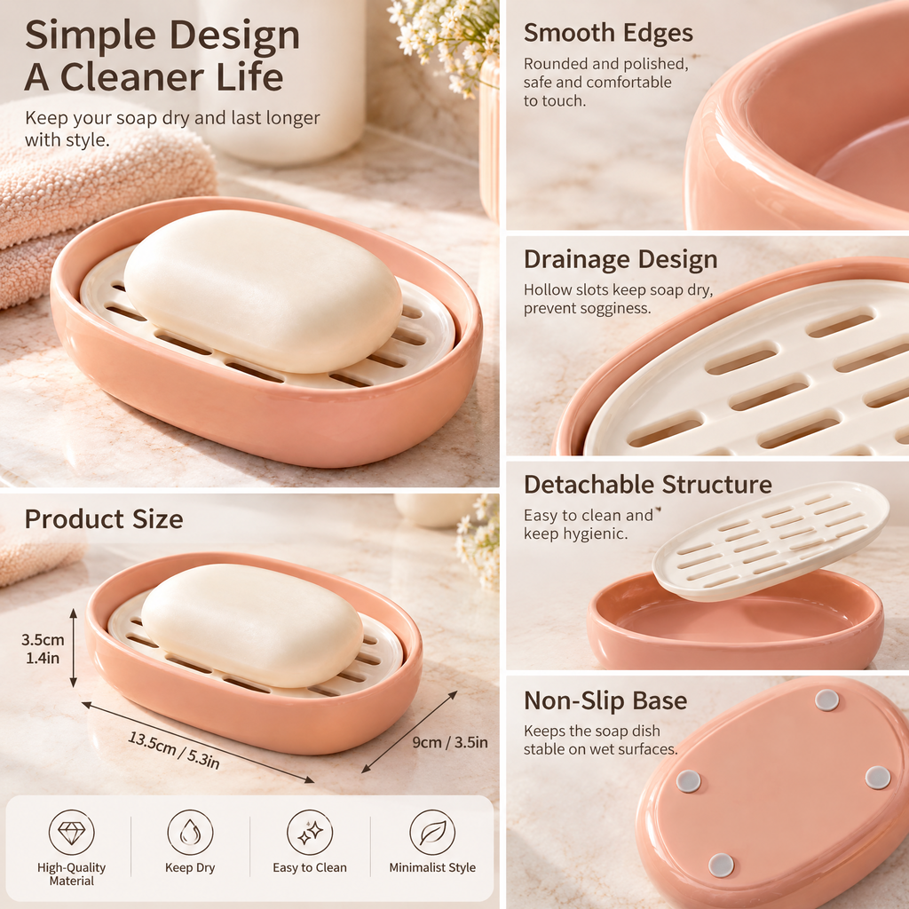 xeqvynur Peach Oval Soap Dish — feature details