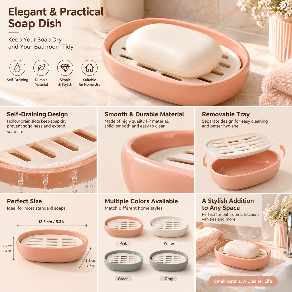 xeqvynur Peach Oval Soap Dish — product overview