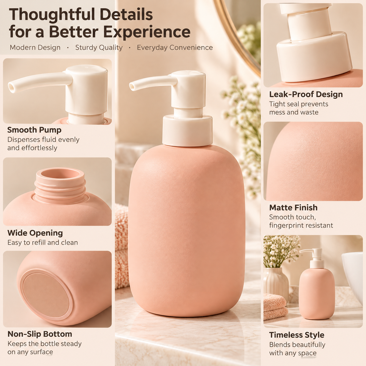 xeqvynur Peach Soap Dispenser — feature details