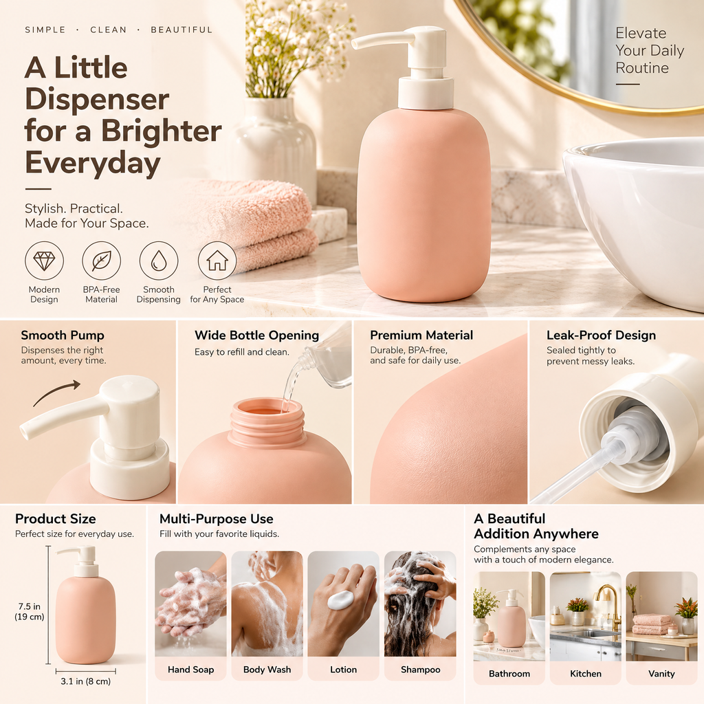xeqvynur Peach Soap Dispenser — product overview
