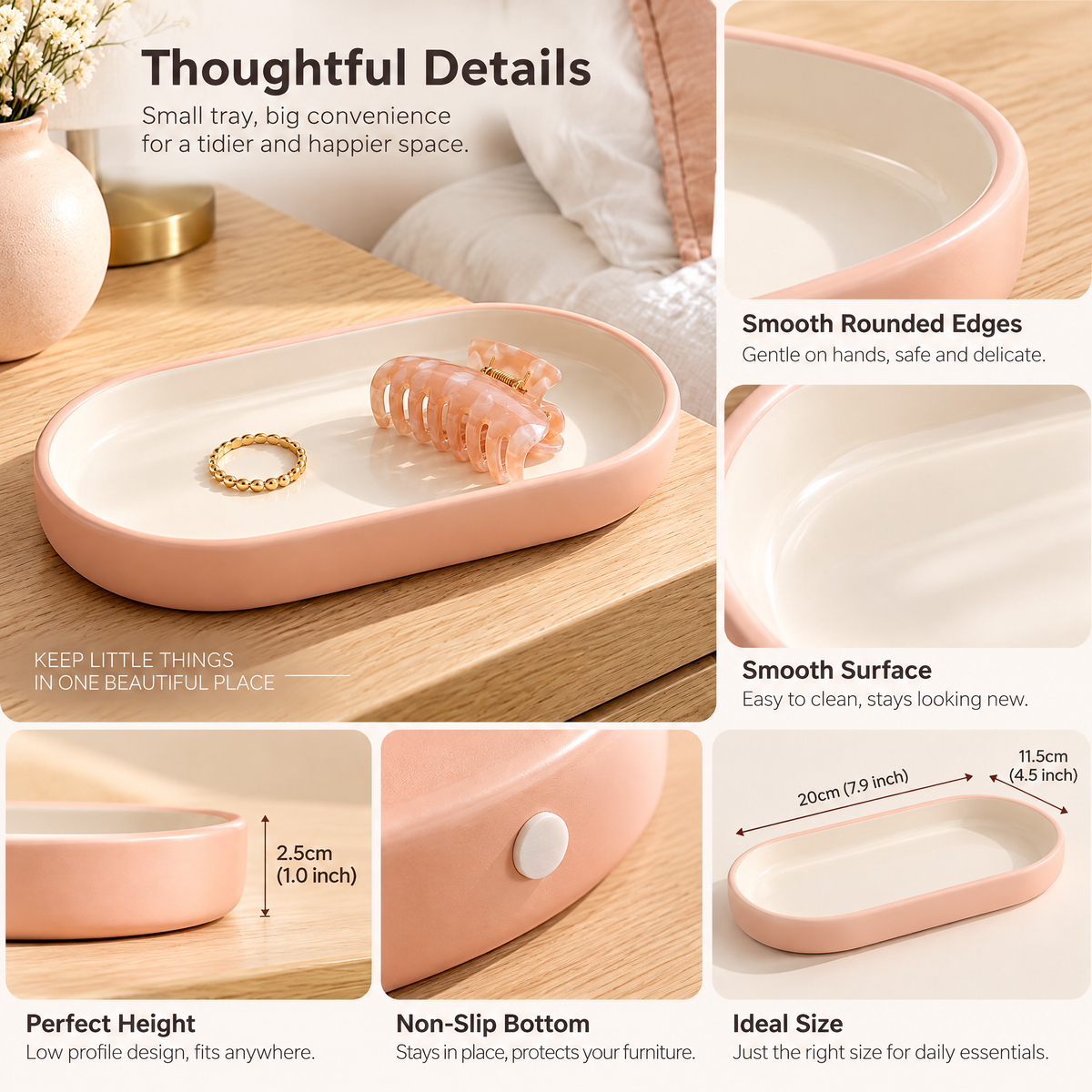 xeqvynur Peach & Ivory Catchall Tray — feature details