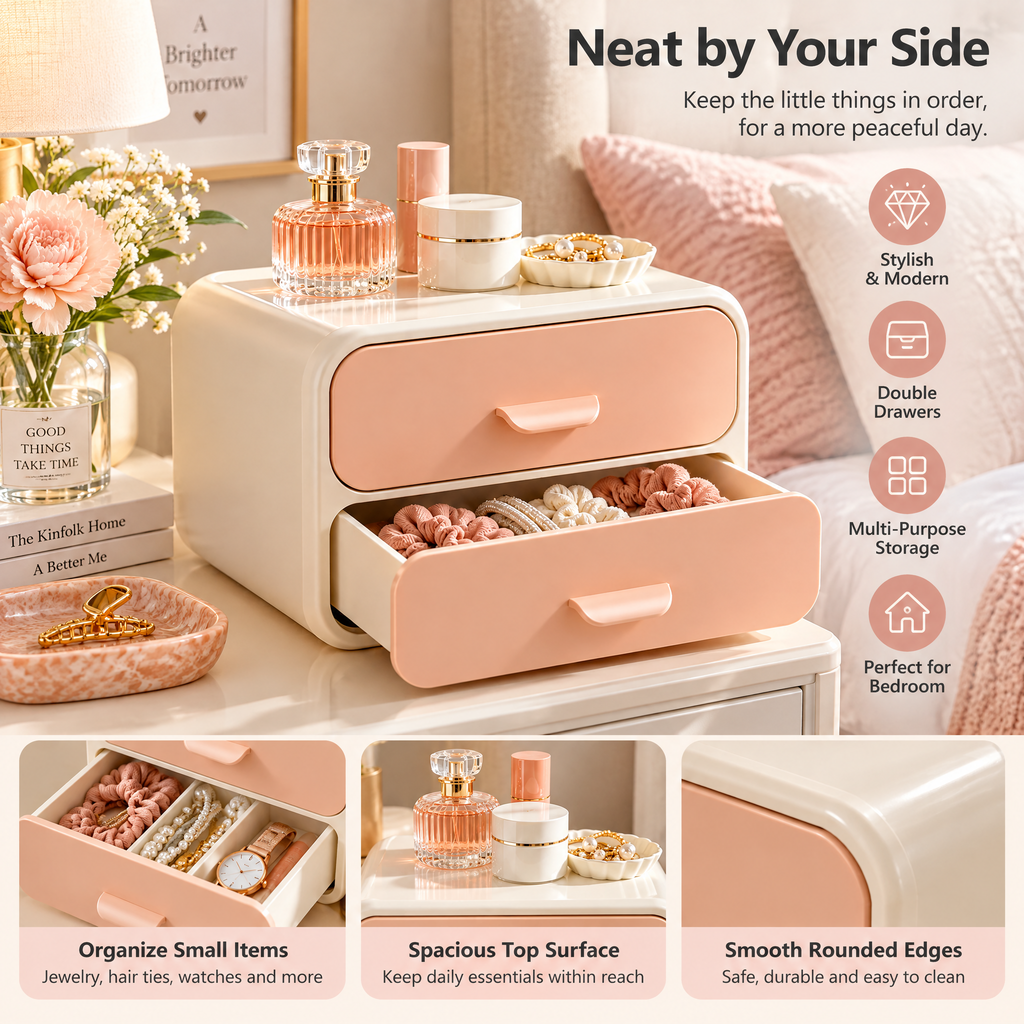 xeqvynur Peach 2-Drawer Countertop Organizer — in-use view