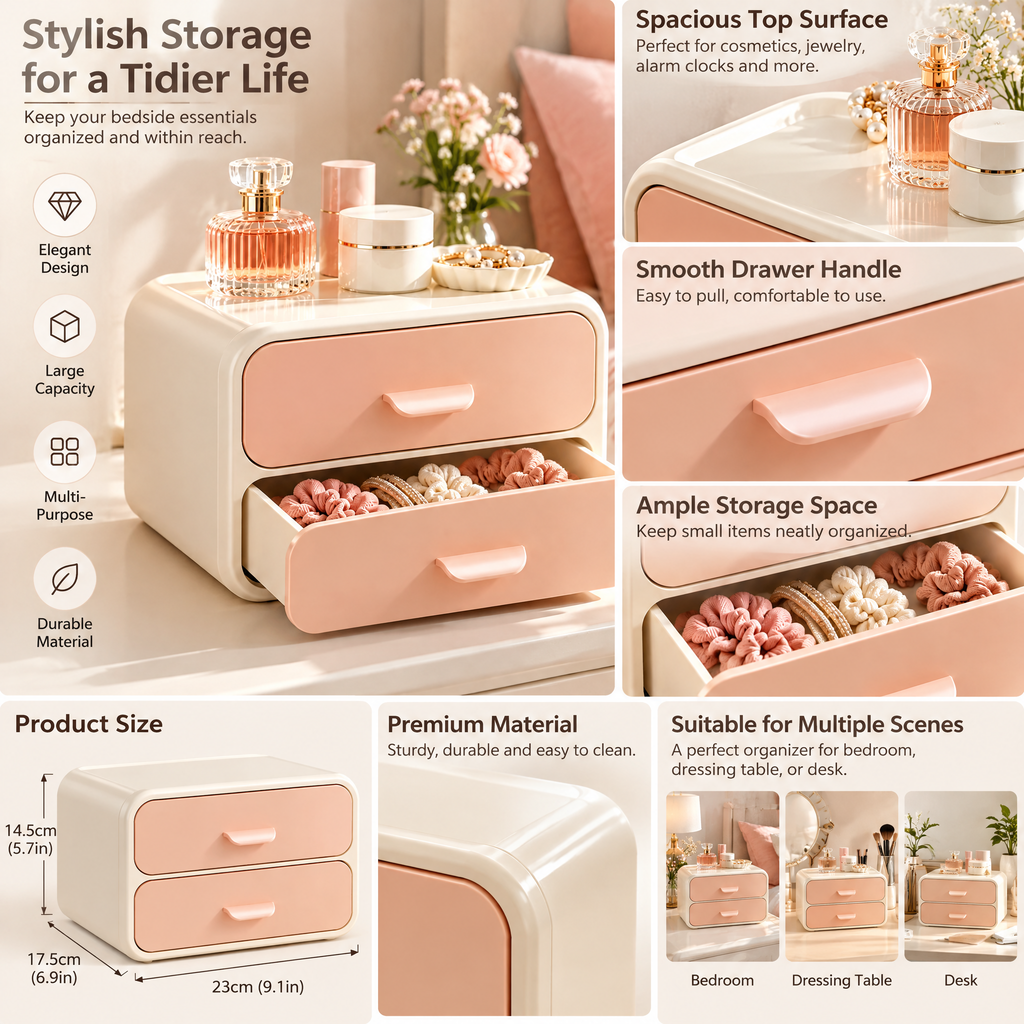 xeqvynur Peach 2-Drawer Countertop Organizer — feature details