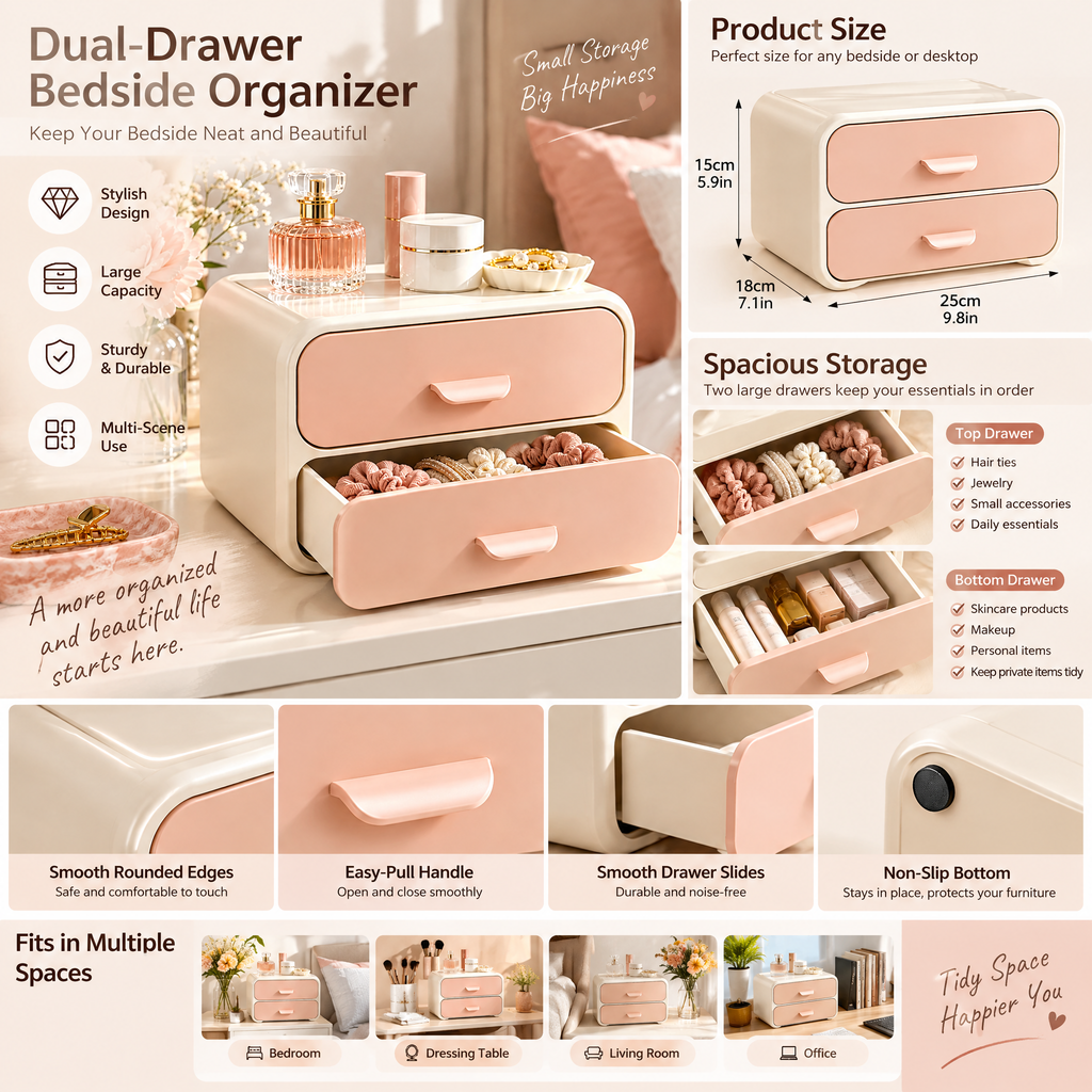 xeqvynur Peach 2-Drawer Countertop Organizer — product overview
