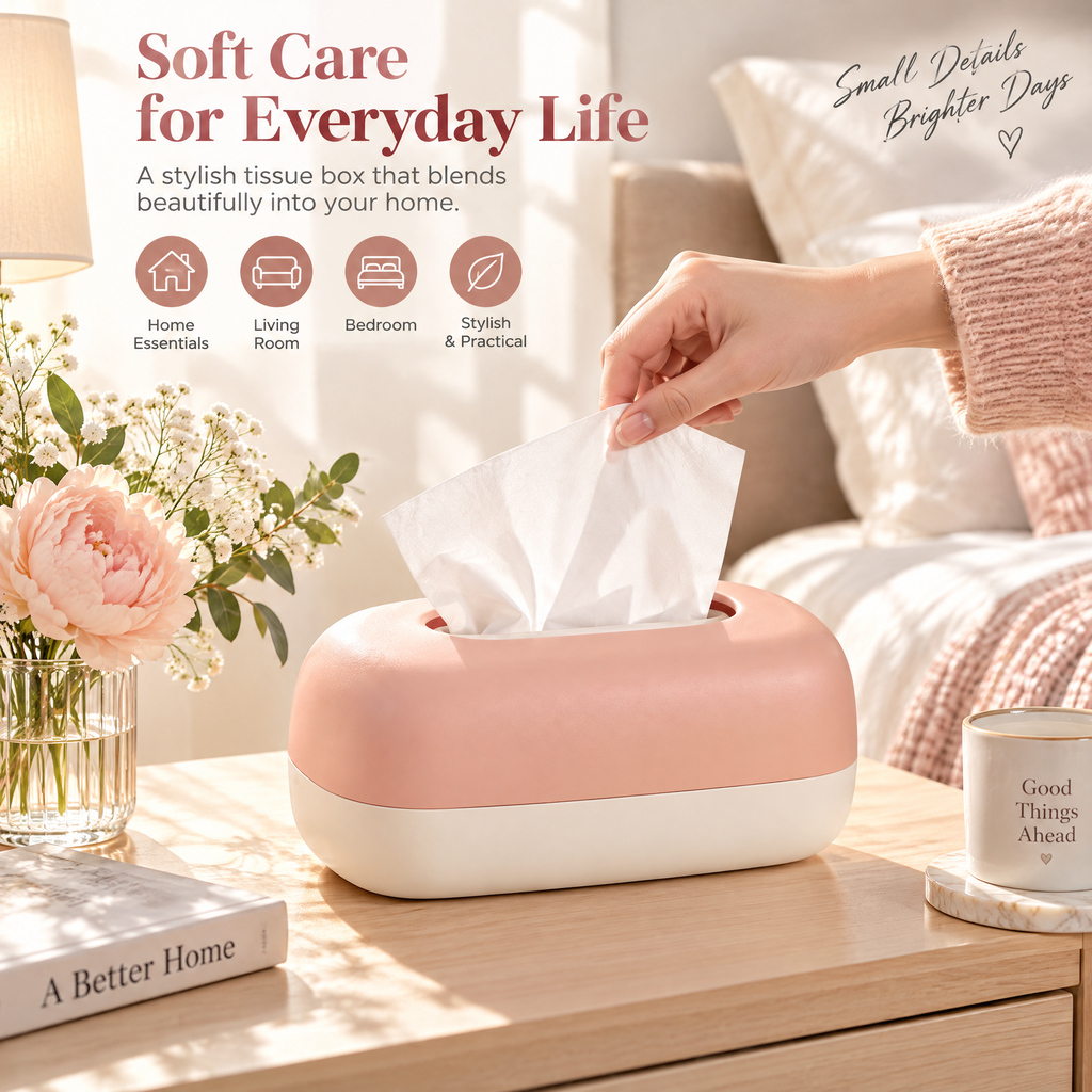 xeqvynur Peach & Ivory Tissue Box Cover — in-use view