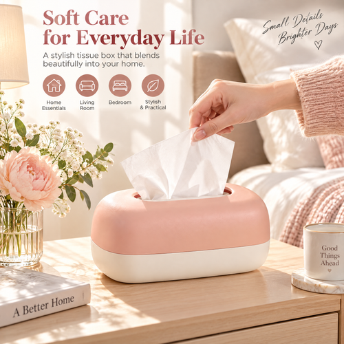 xeqvynur Peach & Ivory Tissue Box Cover — in-use view