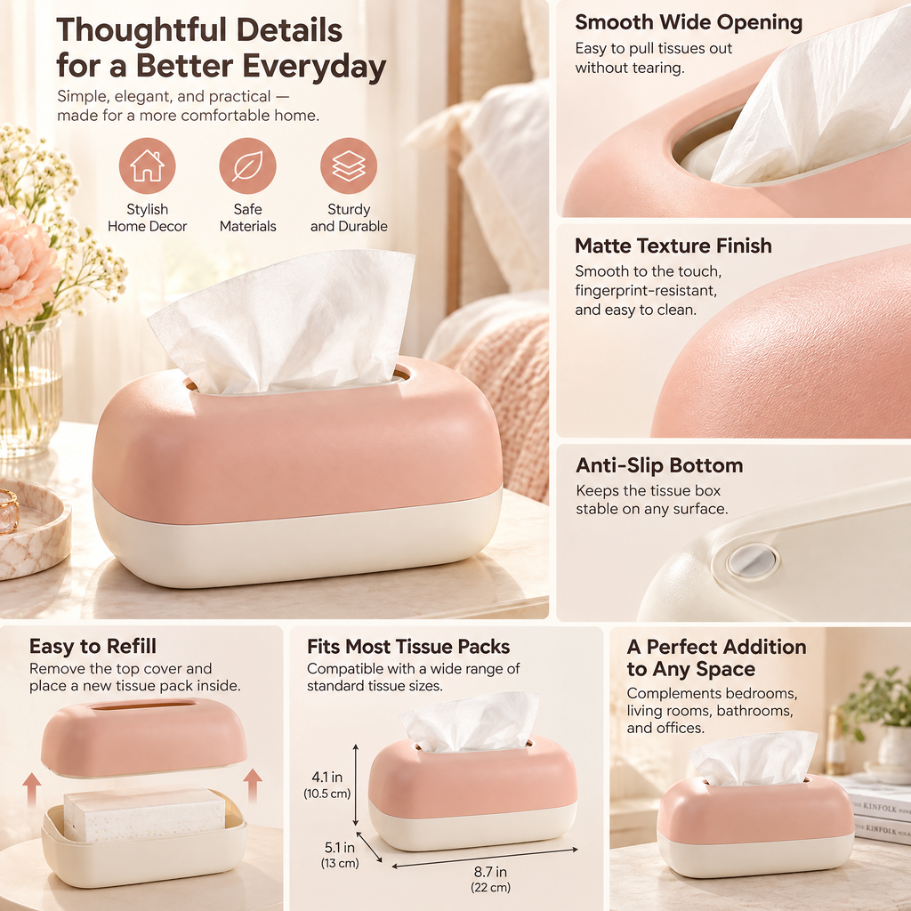 xeqvynur Peach & Ivory Tissue Box Cover — feature details