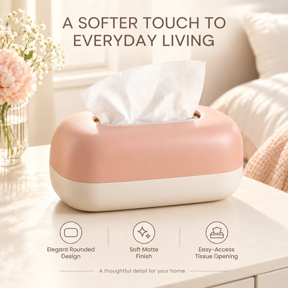 xeqvynur Peach & Ivory Tissue Box Cover — product overview
