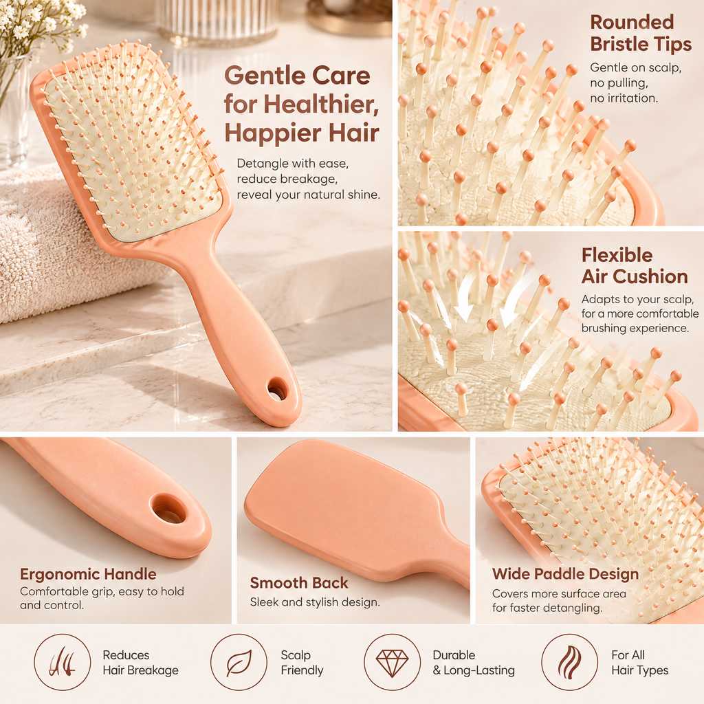 xeqvynur Peach Cushion Paddle Brush — feature details