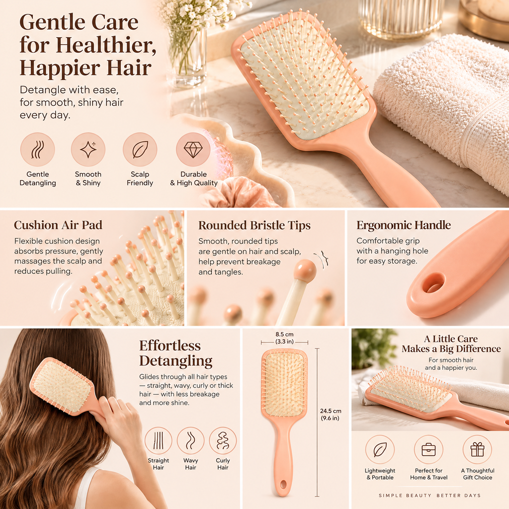 xeqvynur Peach Cushion Paddle Brush — product overview