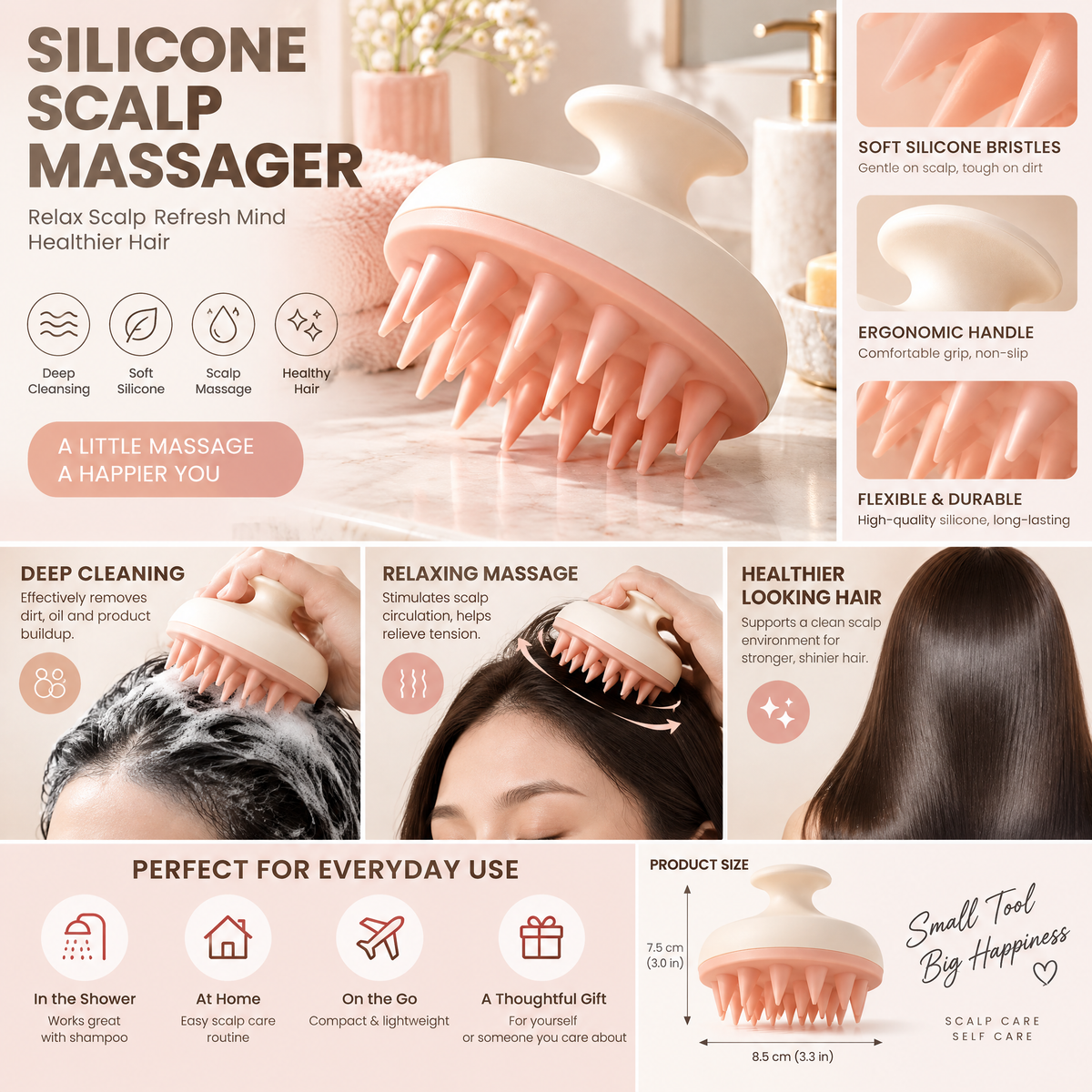 xeqvynur Peach Silicone Scalp Massager — product overview
